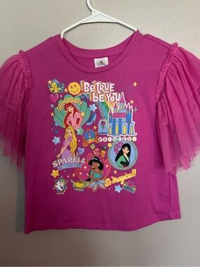 5 for $20! Girls' Pink Princess Graphic Tee with Tulle Sleeves